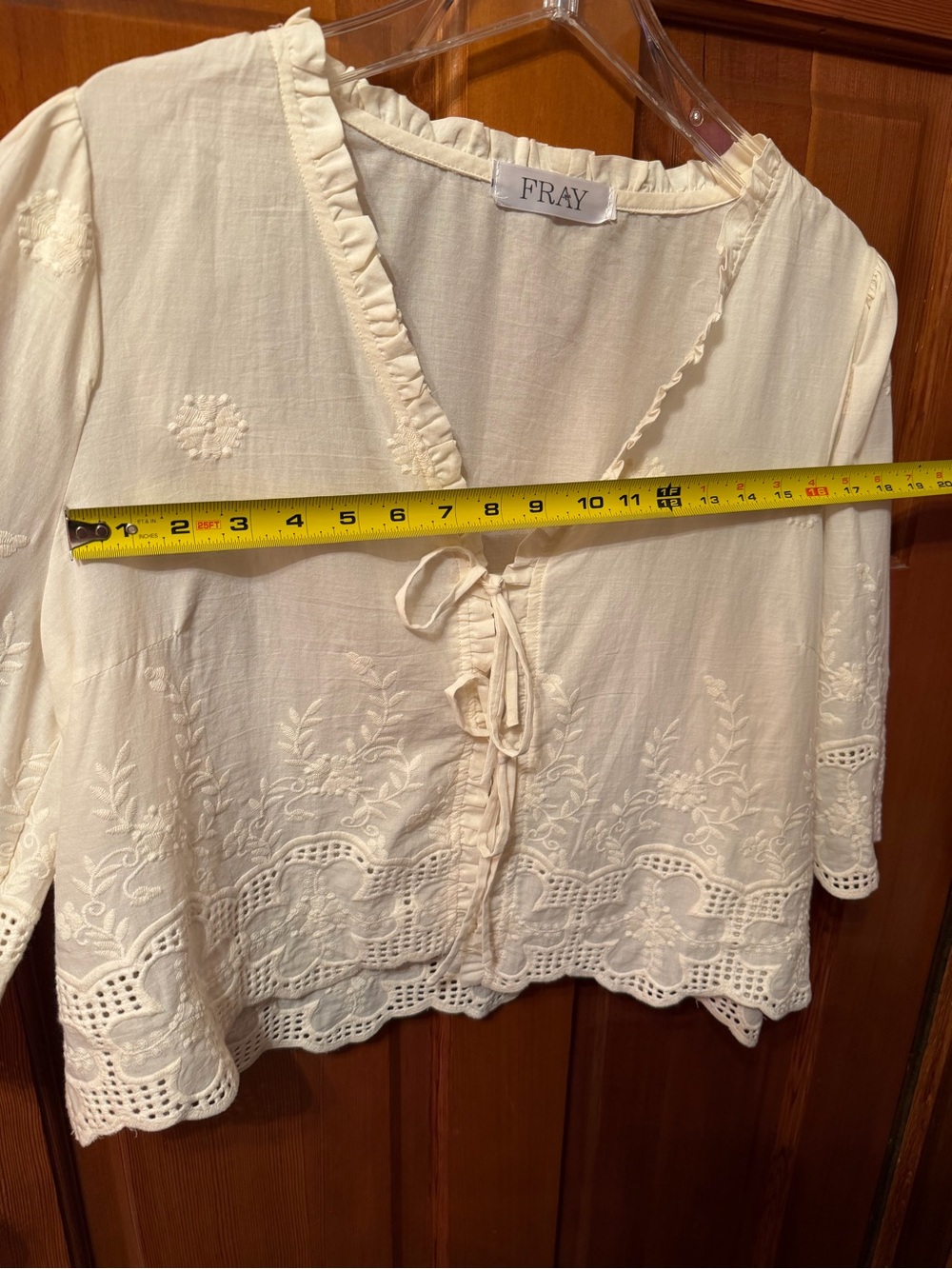 Cream Embroidered Tie-Front Peasant Blouse - Picture 8 of 13